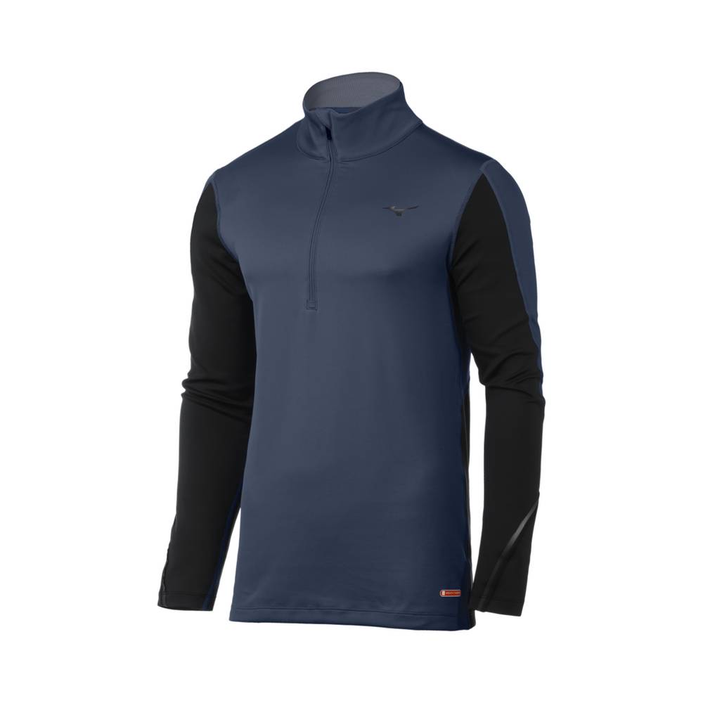 Base Layer Mizuno Breath Thermo® Half Zip Hombre Indigo/Negras Ofertas FZPQ-30468